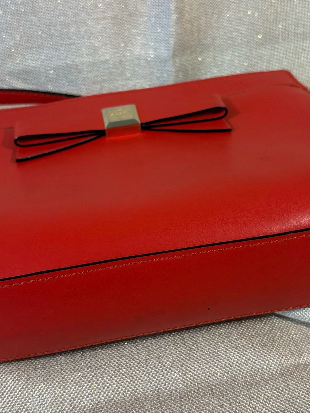 Kate Spade Red Leather Bow Crossbody Bag Gold Chain Strap